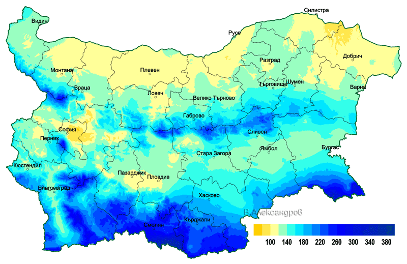 ブルガリアの年間平均雨量